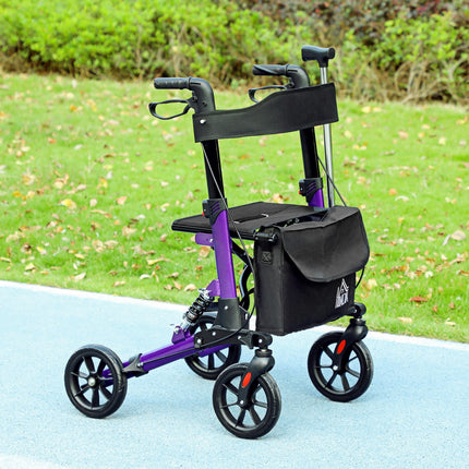 Folding Rollator Walker with Seat, Backrest, Dual Brakes, Adjustable Handle & Storage Bag for Seniors - Purple