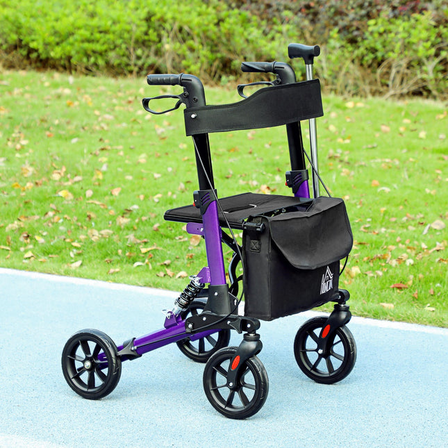Folding Rollator Walker with Seat, Backrest, Dual Brakes, Adjustable Handle & Storage Bag for Seniors - Purple