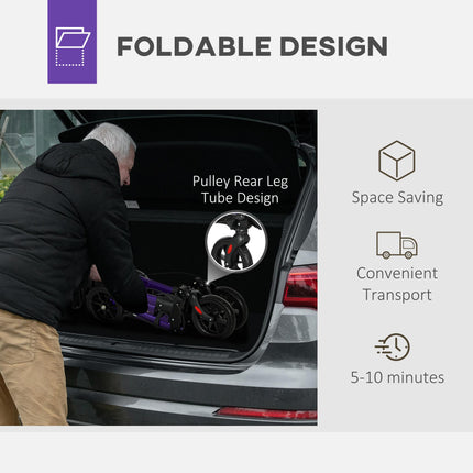 Folding Rollator Walker with Seat, Backrest, Dual Brakes, Adjustable Handle & Storage Bag for Seniors - Purple
