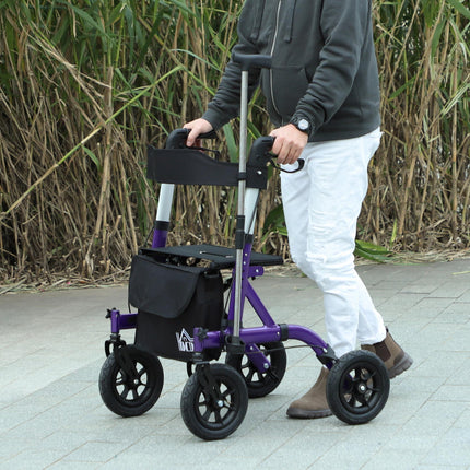 Folding Rollator Walker with Seat, Backrest, Storage Bag, Dual Brakes & All-Terrain Wheels - Purple