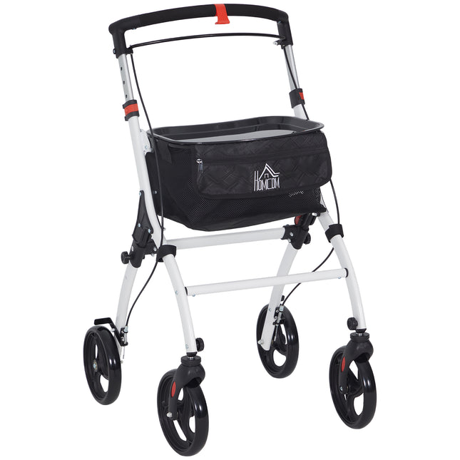 Folding Upright Rollator Walker with Lightweight Walking Frame, Storage Bag, Tra