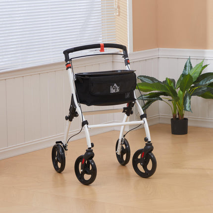 Folding Upright Rollator Walker with Lightweight Walking Frame, Storage Bag, Tra
