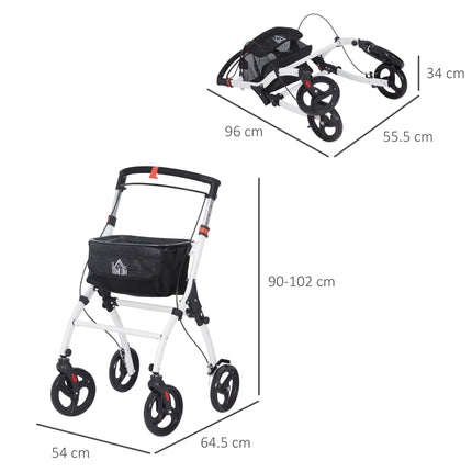 Folding Upright Rollator Walker with Lightweight Walking Frame, Storage Bag, Tra