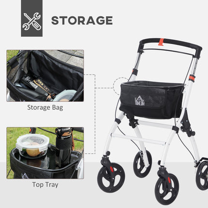Folding Upright Rollator Walker with Lightweight Walking Frame, Storage Bag, Tra