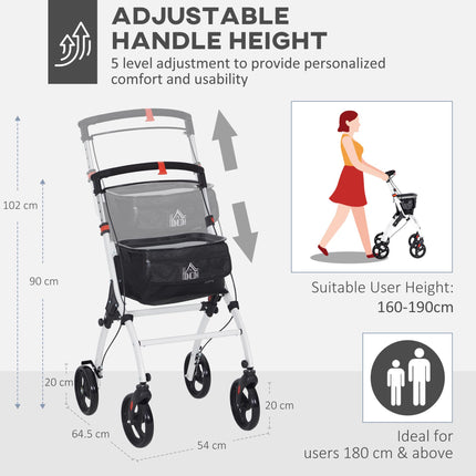 Folding Upright Rollator Walker with Lightweight Walking Frame, Storage Bag, Tra