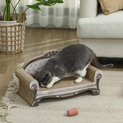 2-in-1 Indoor Cat Scratcher with Organic Catnip 29.5x56x26cm - Brown