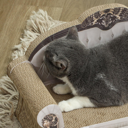 2-in-1 Indoor Cat Scratcher with Organic Catnip 29.5x56x26cm - Brown