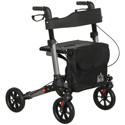 4 Wheel Rollator Walker with Seat, Backrest, Dual Brakes, Cane Holder & Carry Bag - Silver