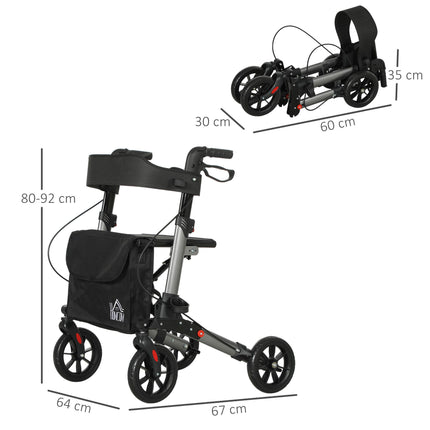 4 Wheel Rollator Walker with Seat, Backrest, Dual Brakes, Cane Holder & Carry Bag - Silver