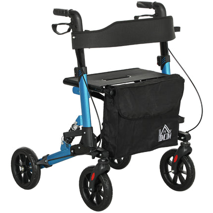 Folding Rollator Walker with Seat, Backrest, Adjustable Handles, Dual Brakes & Storage Bag - Blue