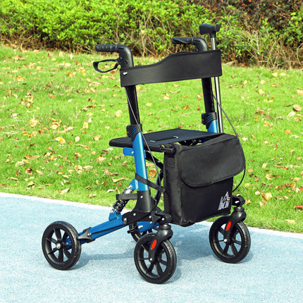 Folding Rollator Walker with Seat, Backrest, Adjustable Handles, Dual Brakes & Storage Bag - Blue