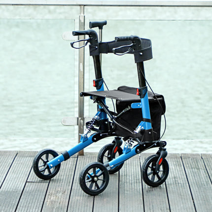 Folding Rollator Walker with Seat, Backrest, Adjustable Handles, Dual Brakes & Storage Bag - Blue