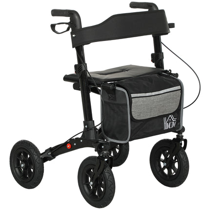 Folding Rollator Walker with Padded Seat, Backrest, Storage Bag, Dual Brakes & All-Terrain Wheels - Black