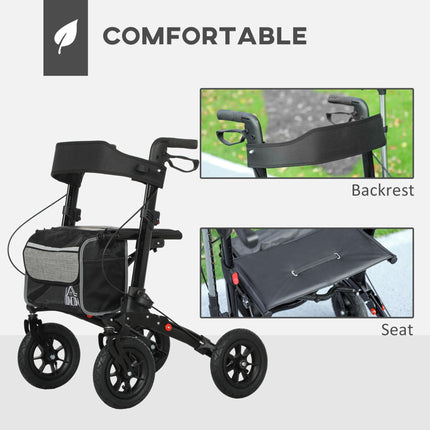 Folding Rollator Walker with Padded Seat, Backrest, Storage Bag, Dual Brakes & All-Terrain Wheels - Black