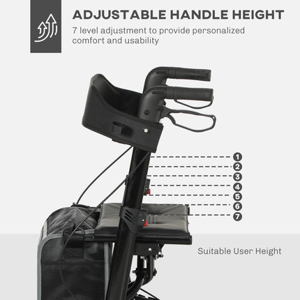 Folding Rollator Walker with Padded Seat, Backrest, Storage Bag, Dual Brakes & All-Terrain Wheels - Black
