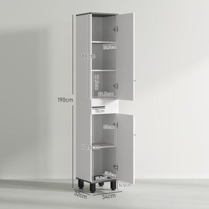 190cm Slim Bathroom Storage Cabinet - White