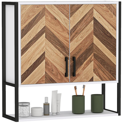 Wall Mounted Bathroom Medicine Cabinet with 2 Doors and Adjustable Shelf - Walnut