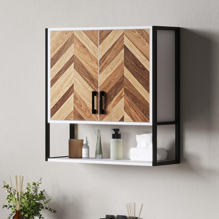 Wall Mounted Bathroom Medicine Cabinet with 2 Doors and Adjustable Shelf - Walnut