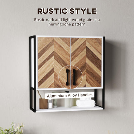 Wall Mounted Bathroom Medicine Cabinet with 2 Doors and Adjustable Shelf - Walnut
