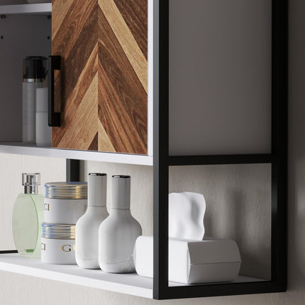 Wall Mounted Bathroom Medicine Cabinet with 2 Doors and Adjustable Shelf - Walnut