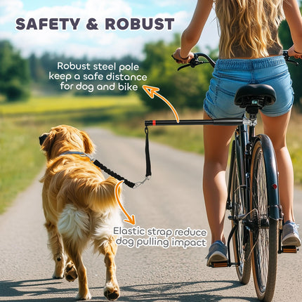 Dog Lead for Bicycle with Elastic Leash for Cycling, Training, Jogging - Black