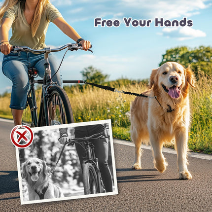Dog Lead for Bicycle with Elastic Leash for Cycling, Training, Jogging - Black