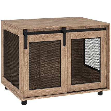 Dog Crate Furniture with Sliding Door for Medium Dogs 80x58.5x63cm - Walnut Brown