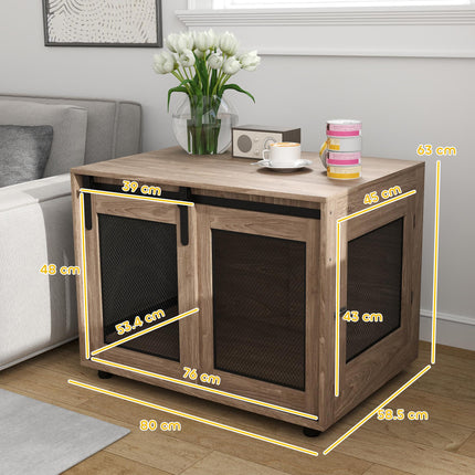 Dog Crate Furniture with Sliding Door for Medium Dogs 80x58.5x63cm - Walnut Brown