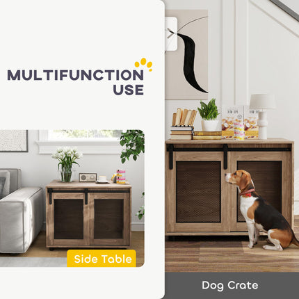 Dog Crate Furniture with Sliding Door for Medium Dogs 80x58.5x63cm - Walnut Brown