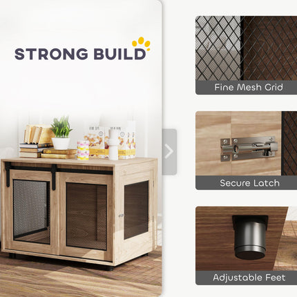Dog Crate Furniture with Sliding Door for Medium Dogs 80x58.5x63cm - Walnut Brown