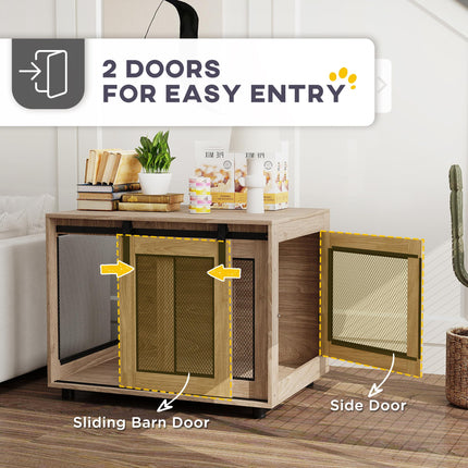 Dog Crate Furniture with Sliding Door for Medium Dogs 80x58.5x63cm - Walnut Brown