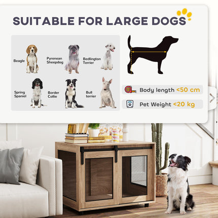 Dog Crate Furniture with Sliding Door for Medium Dogs 80x58.5x63cm - Walnut Brown