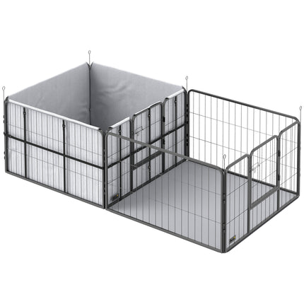 7 Panel Dog Whelping Box and Playpen for Small to Medium Dogs with Washable Pads - Black