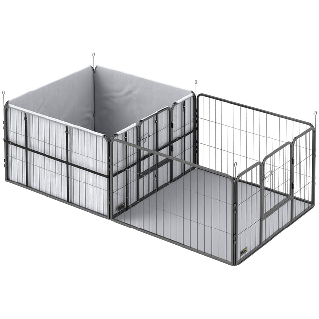 7 Panel Dog Whelping Box and Playpen for Small to Medium Dogs with Washable Pads - Black