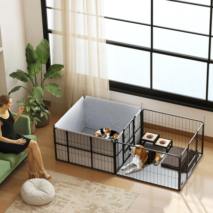 7 Panel Dog Whelping Box and Playpen for Small to Medium Dogs with Washable Pads - Black