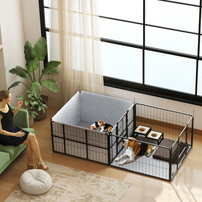 7 Panel Dog Whelping Box and Playpen for Small to Medium Dogs with Washable Pads - Black