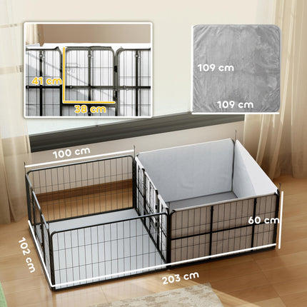 7 Panel Dog Whelping Box and Playpen for Small to Medium Dogs with Washable Pads - Black