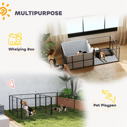 7 Panel Dog Whelping Box and Playpen for Small to Medium Dogs with Washable Pads - Black