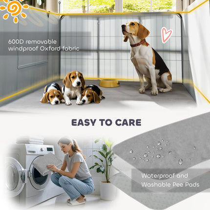 7 Panel Dog Whelping Box and Playpen for Small to Medium Dogs with Washable Pads - Black