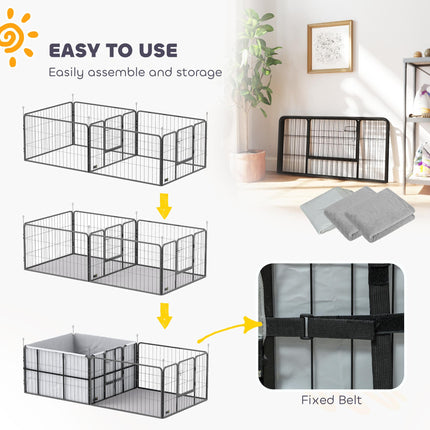 7 Panel Dog Whelping Box and Playpen for Small to Medium Dogs with Washable Pads - Black