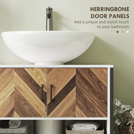 Under Sink Bathroom Cabinet with Herringbone Doors and Open Compartment 80x40x60cm - Cream White