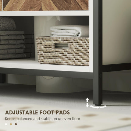 Under Sink Bathroom Cabinet with Herringbone Doors and Open Compartment 80x40x60cm - Cream White
