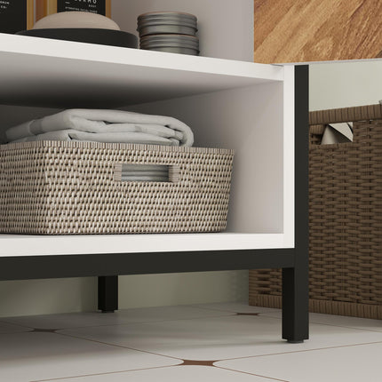 Under Sink Bathroom Cabinet with Herringbone Doors and Open Compartment 80x40x60cm - Cream White