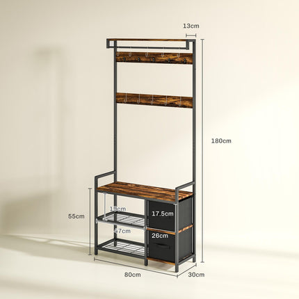 Industrial Multi-Use Hallway Tree with Bench and Storage - Brown/Black