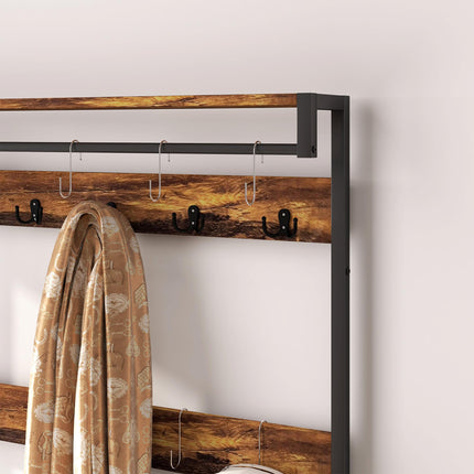 Industrial Multi-Use Hallway Tree with Bench and Storage - Brown/Black