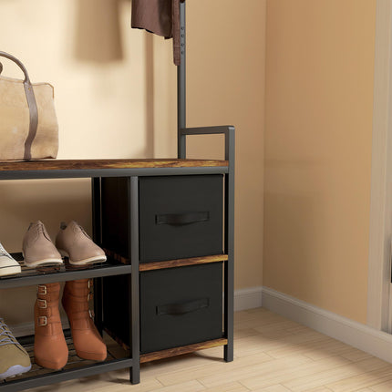 Industrial Multi-Use Hallway Tree with Bench and Storage - Brown/Black