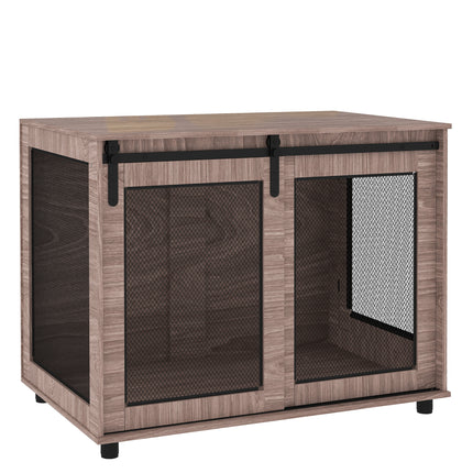 Dog Crate Furniture with Sliding Door for Large Dogs 98x60x78cm - Walnut Brown