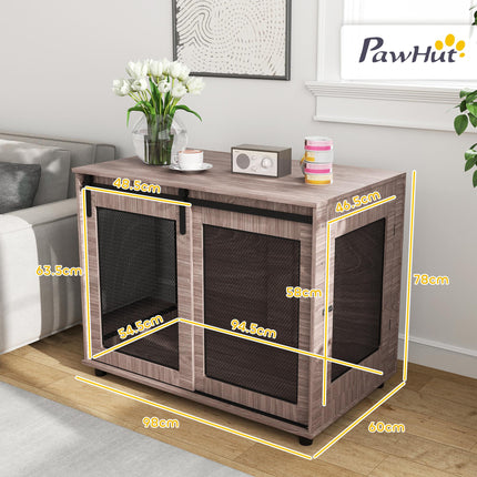 Dog Crate Furniture with Sliding Door for Large Dogs 98x60x78cm - Walnut Brown