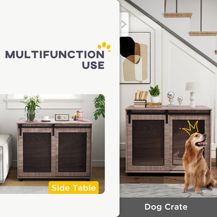 Dog Crate Furniture with Sliding Door for Large Dogs 98x60x78cm - Walnut Brown