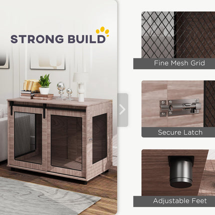 Dog Crate Furniture with Sliding Door for Large Dogs 98x60x78cm - Walnut Brown